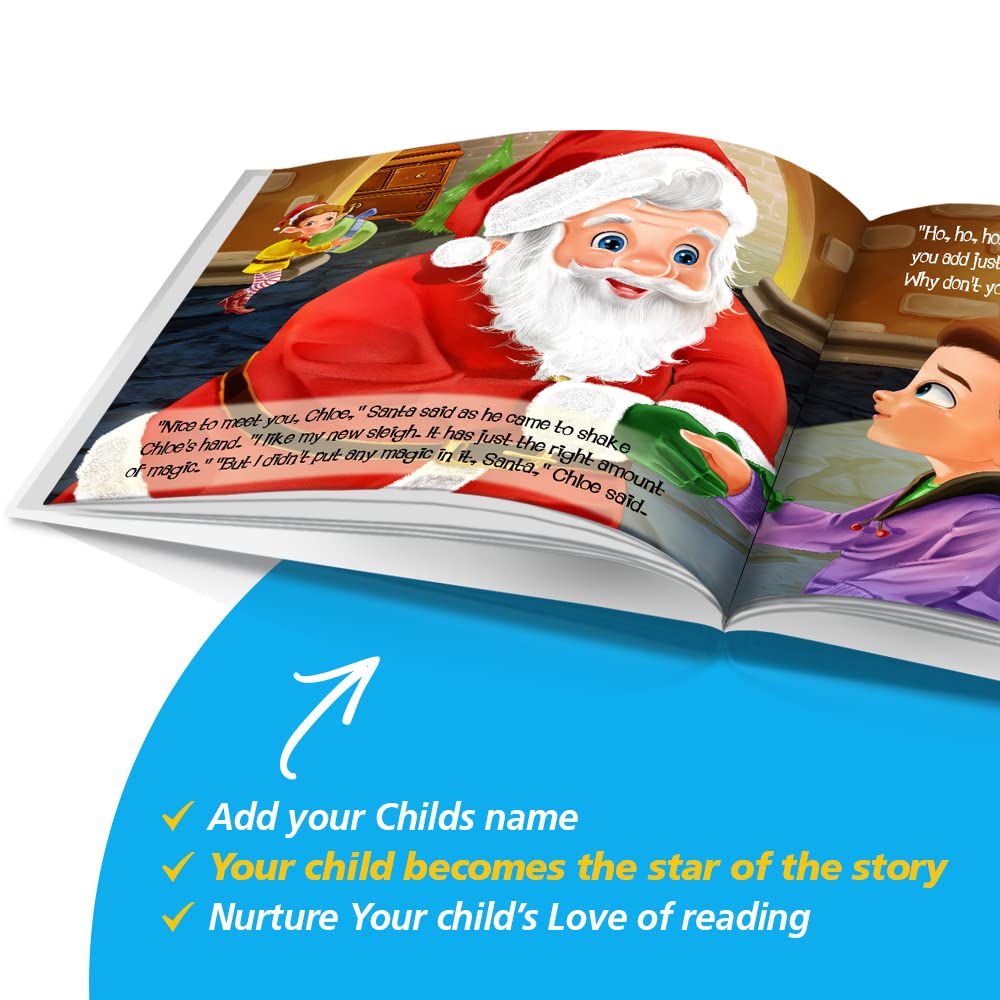 Personalized Story Book by Dinkleboo - The Magic Sleigh - for Kids Aged 0 to 8 Years Old - A Story About Your Child Building A Magic Sleigh - Smooth Satin Paper - Soft Cover (8