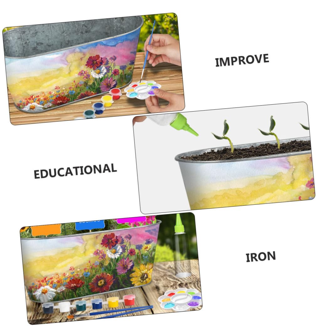 Kit de Jardinería para 1 Unidad Maceta de Hierro, Pintura y Herramientas DIY para Plantar Flores y Hierbas Aromáticas en Interiores, Actividad Educativa Creativa para Manualidades