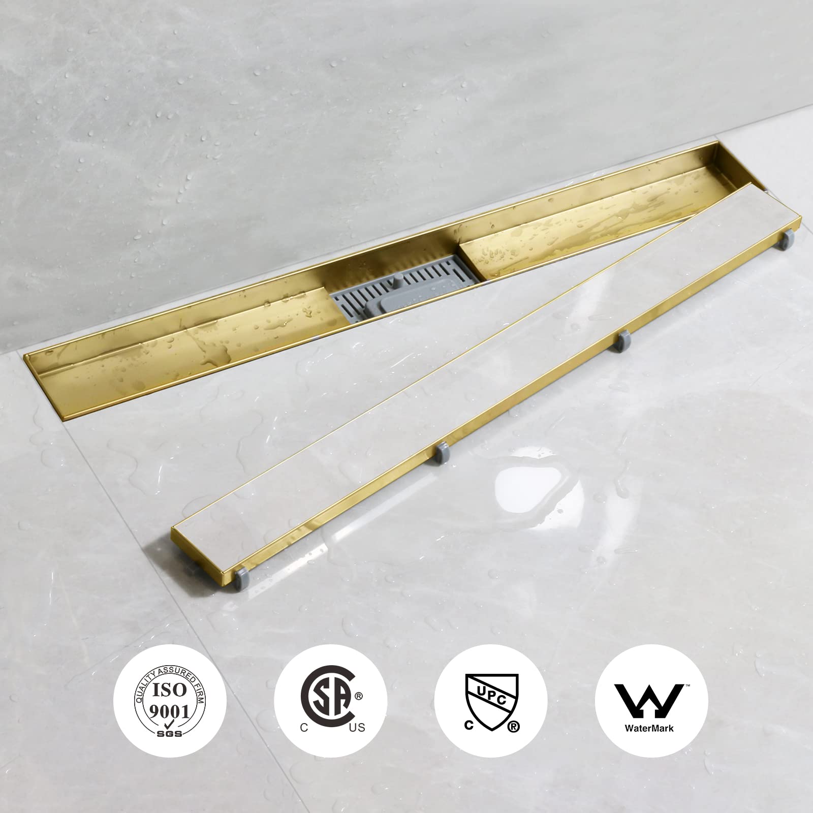 SaniteModar Caniveau Douche Italienne Doré 60 cm, Panneau 2 en 1, avec Siphon et Filtre