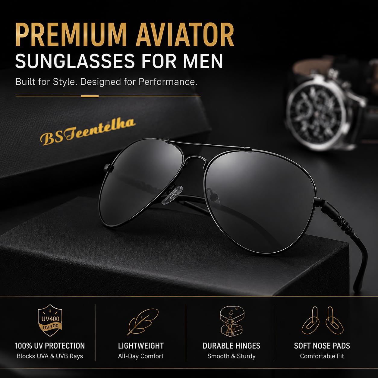 Coffret Cadeau pour Homme, Montre en Cuir synthétique, Ceinture, Porte-clés, Lunettes de Soleil, Cadeau de Saint-Valentin, Luxe, Taille Unique, Classique