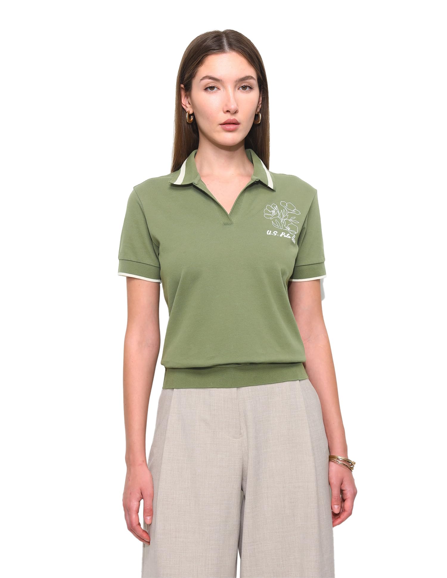 Women's Floral Embroidery Blouson Polo Shirt-image-32