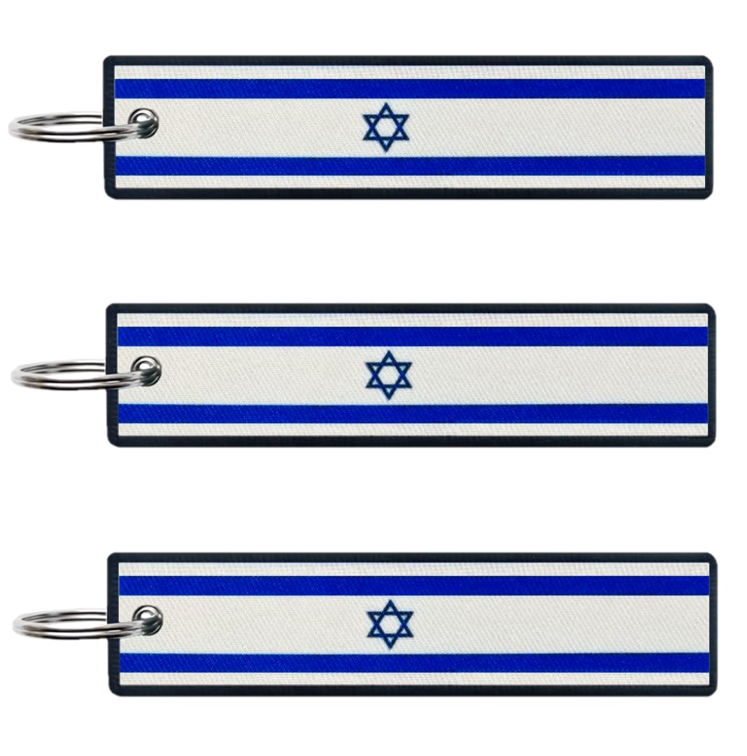 JAVD Israel Flag Keychain Tag with Key Ring - Keys, Cars, Motorcycles, Backpacks, Luggage and Gifts - EDC (3 Pack), Green, Medium