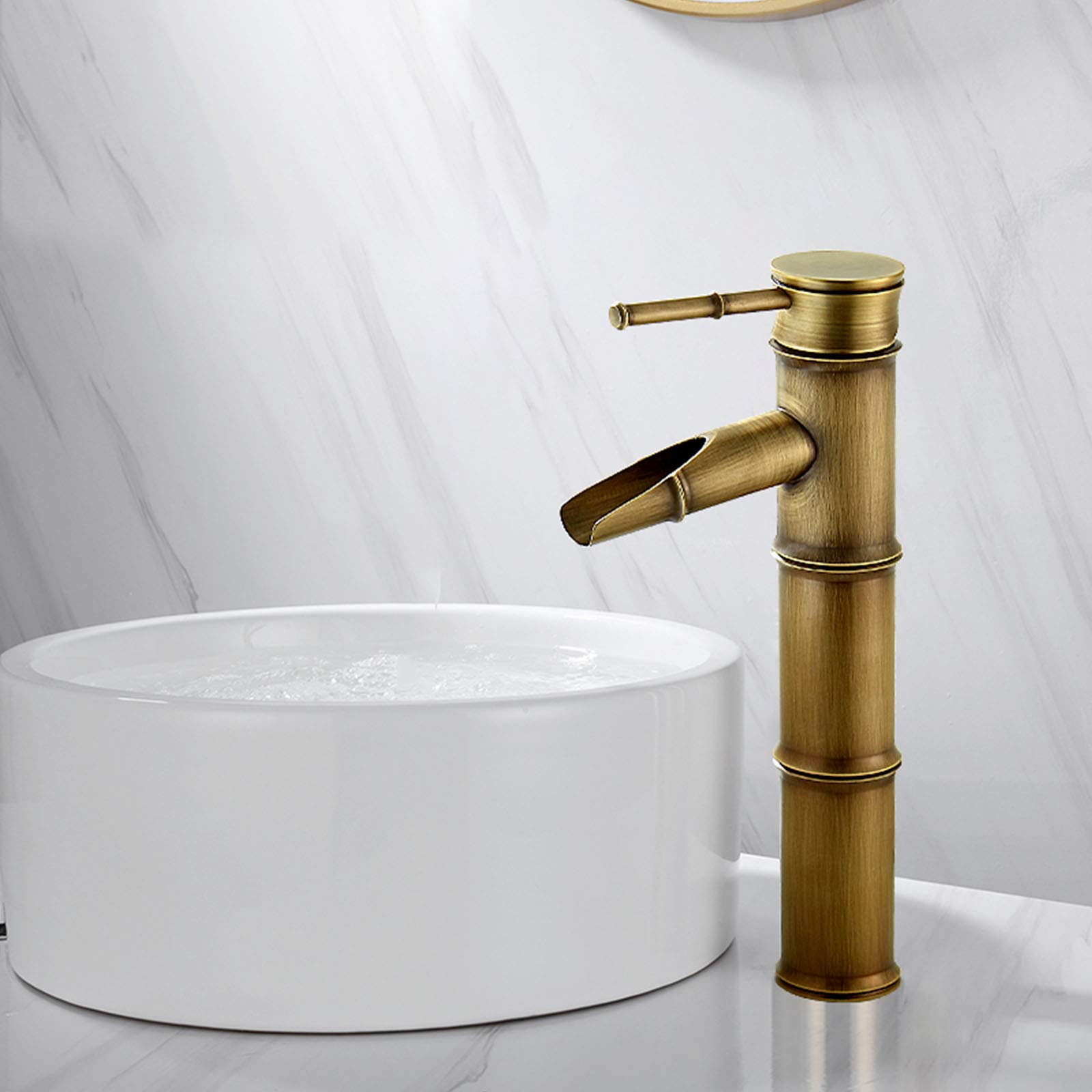 Namuoto Rubinetto Bagno Lavabo Alto Cascata Rubinetto Miscelatore per Lavabo da Bagno Miscelatore Monocomando per Bagno, Ottone Antico, Frattura A 3 Sezioni