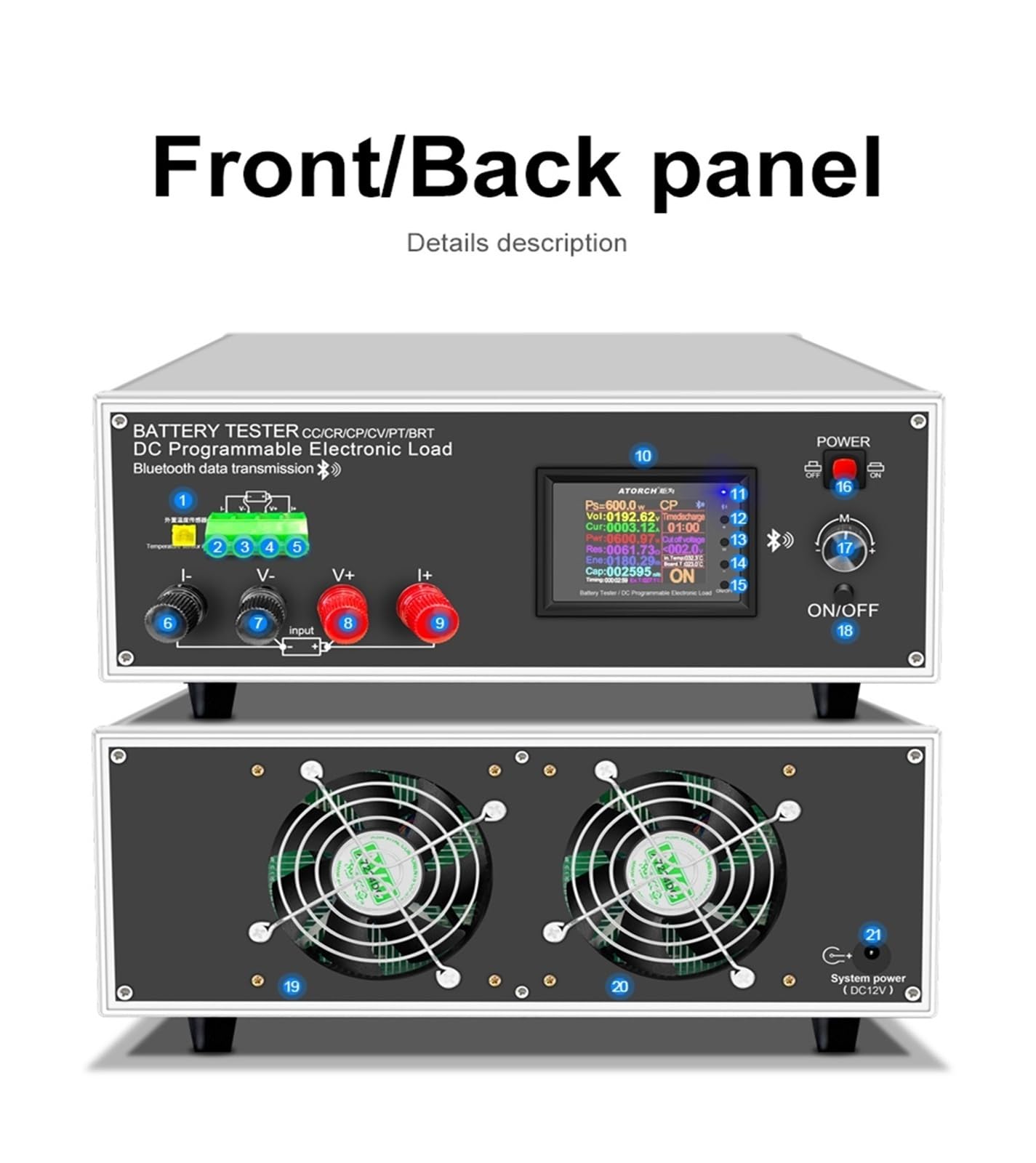 Testeur de batterie, 600W 200V Analyseur numérique de capacité batterie