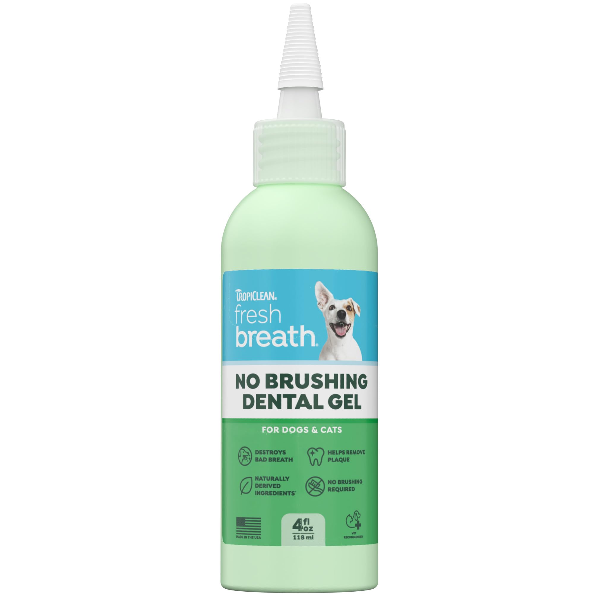 TropiClean Fresh Breath Dog Teeth Cleaning Gel - No Brushing Dental Care - Breath Freshener Oral Care - Complete Dog Teeth Cleaning Solution - Helps Remove Plaque & Tartar, Original, 118ml