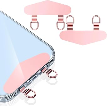 ZXZone Metal Phone Tether Tab, Double Buckle, Anti-Scratch, Metal Phone Patch, Universal Cellphone Lanyard Pad for Full Phone Cases, 2 Pieces Rose Gold