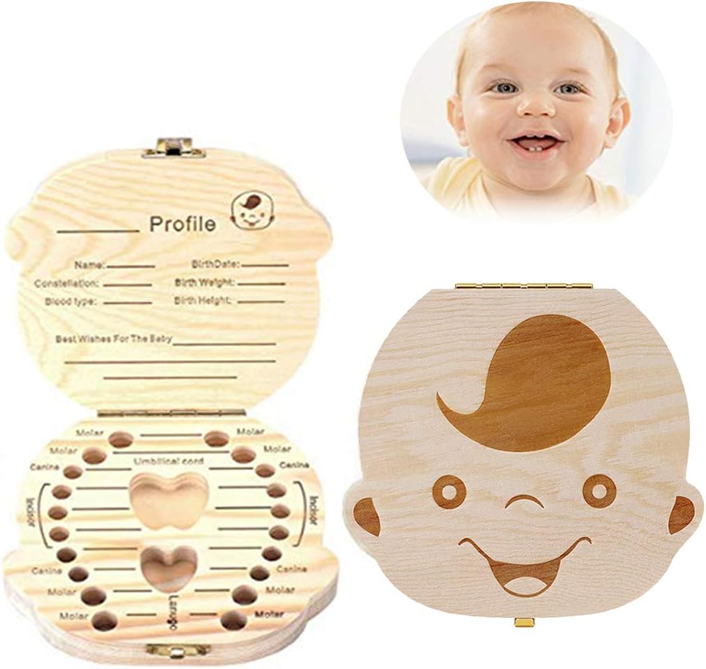 Baby Tooth Box, Wooden Kids Tooth Box,Baby Save Boxes Keepsake for Children,Cute Personality Baby Teeth Box (Boy)