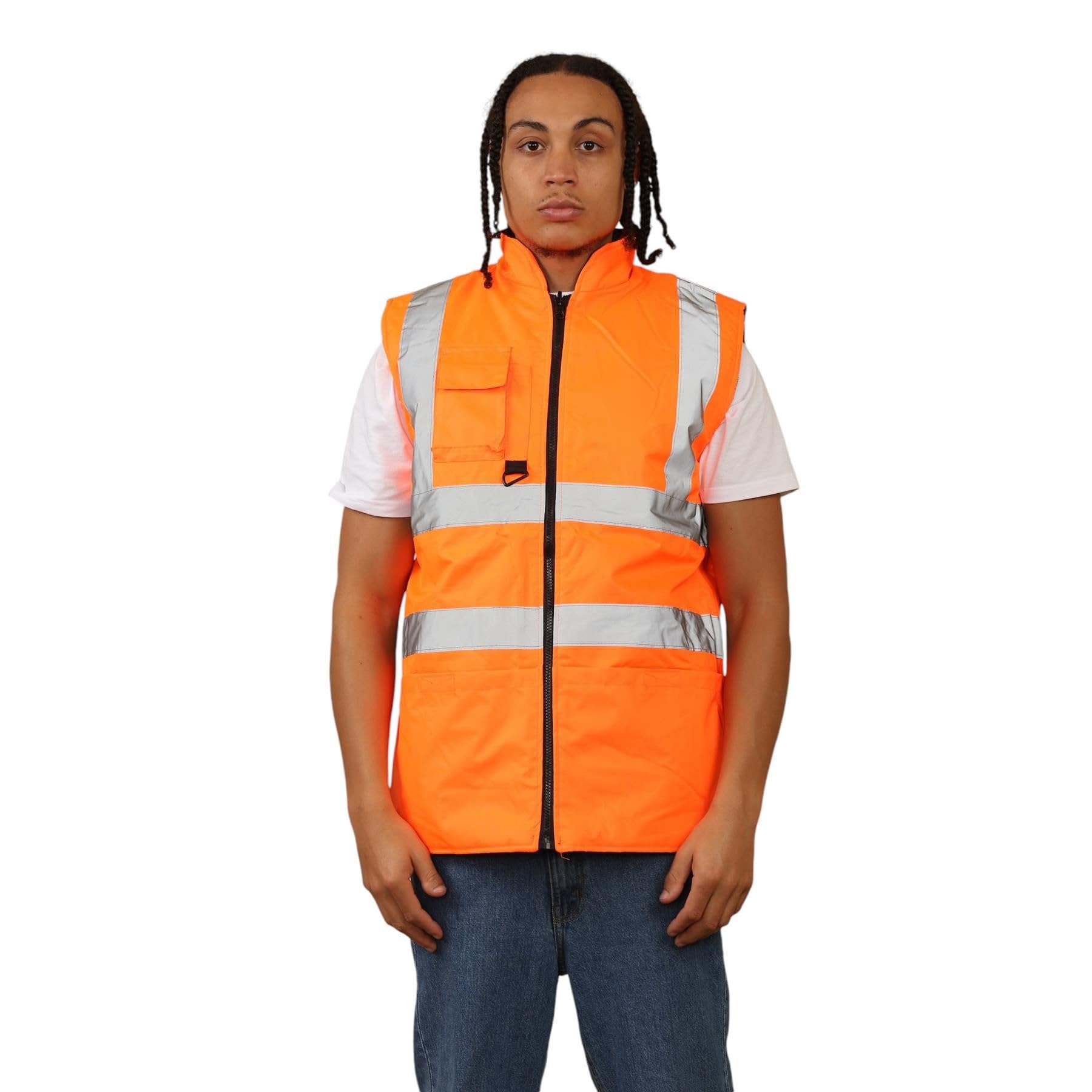 Chaleco de alta visibilidad con forro polar reversible de alta visibilidad para hombre, ropa de trabajo, chaleco de seguridad sin mangas de alta visibilidad con dos bolsillos, soporte para