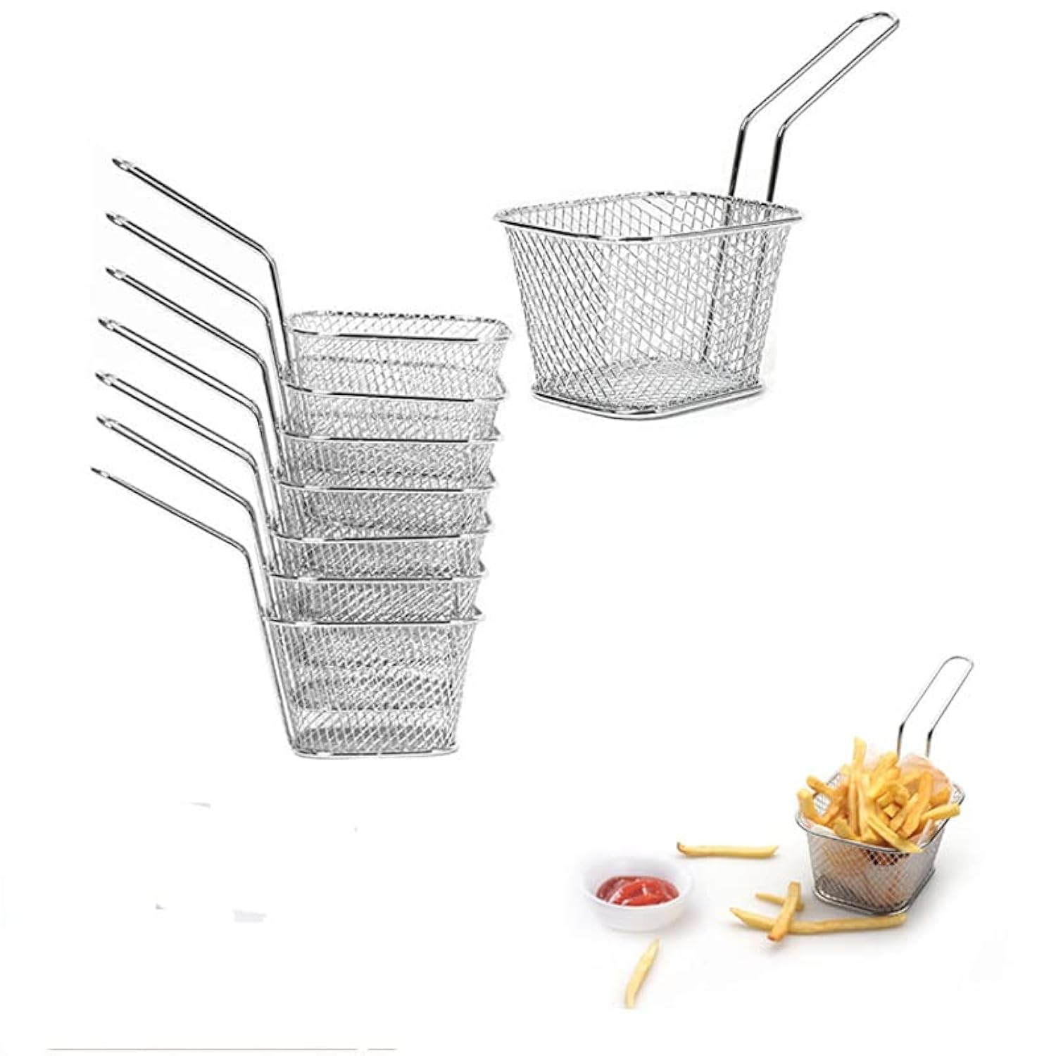 WINHONW Mini Square Fry Baskets - 8pcs, 4.1x3.3x2.6Inches, Table Serving Fryer Baskets