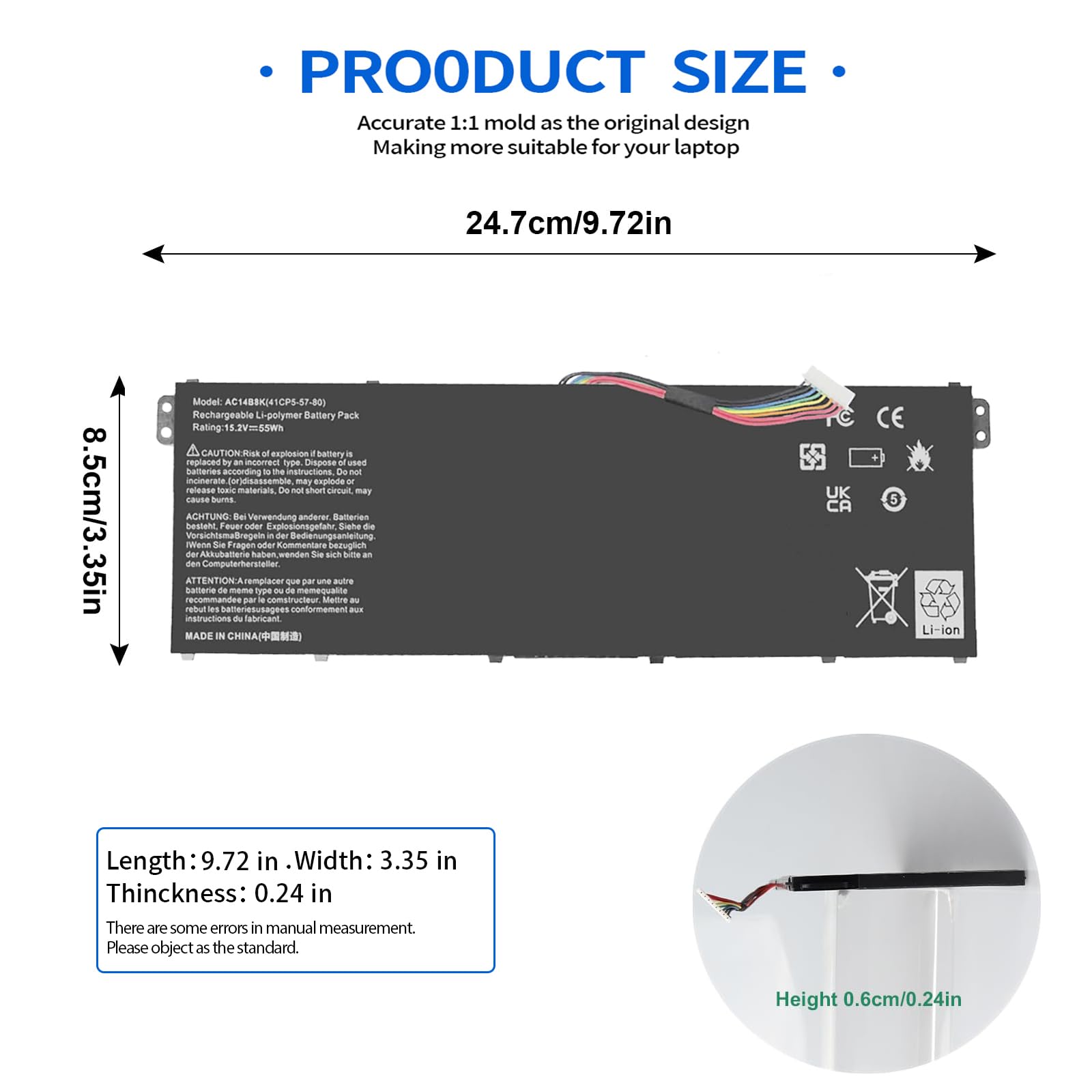 AC14B8K AC14B3K Batteria di ricambio per computer portatile Aspire A515-51 A517-51 E3-111 E5-771 ES1-431 ES1-511 ES1-512 V3-111 V3-112P V3-371 Chromebook 13 C8 10 15 C910 TravelMate Spin B1 15,2 V 55
