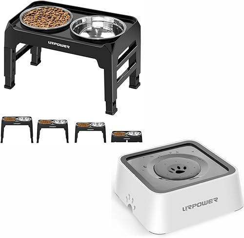 URPOWER Cuencos elevados para perros con 4 alturas ajustables y cuenco de agua URPOWER de 2.5 L para perros, 85 onzas, gran capacidad, sin derrames,