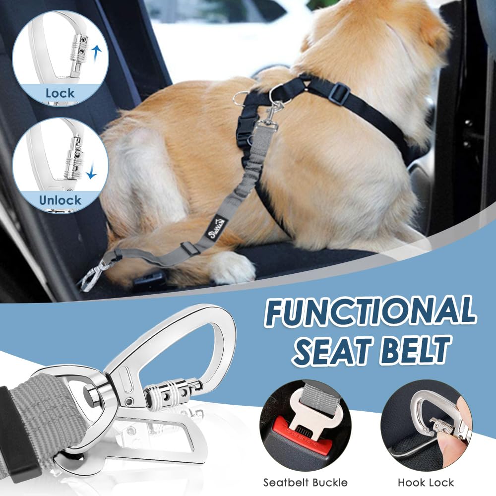 SlowTon Ceinture de sécurité pour Chien, Pack de 2 Ceintures de sécurité pour Chien, Laisse de Voiture élastique réglable, Tampon élastique renforcé, Lien de sécurité réfléchissant Nylon pour Animaux