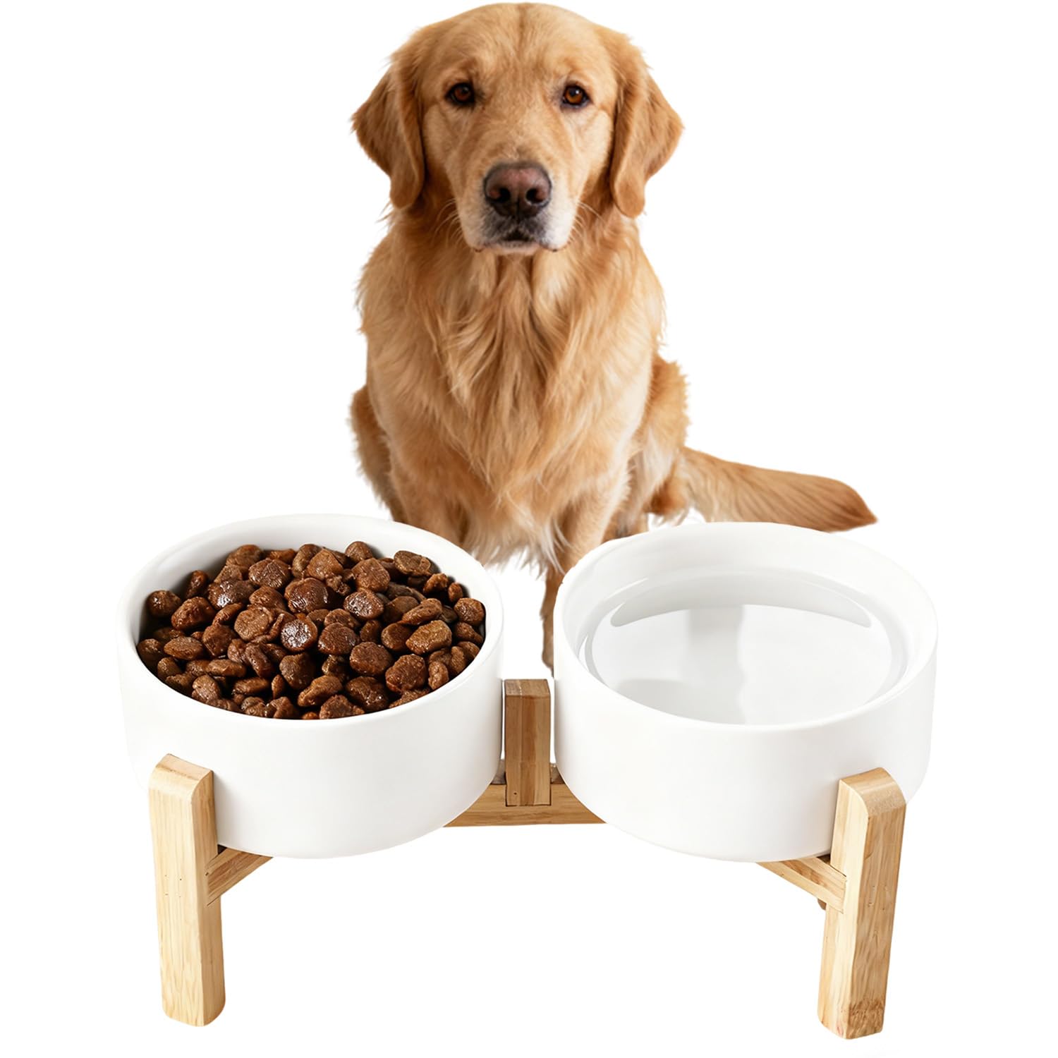 2 x 850ml Hundenapf Erhöht, Hundenapf Keramik mit 15,5 cm Ständer,Futternapf Hund Erhöht für Kleine Bis Mittlere Hunde,Doppelt Fressnapf Hund,Hunde Napfset für Futter und Wasser (Weiß)