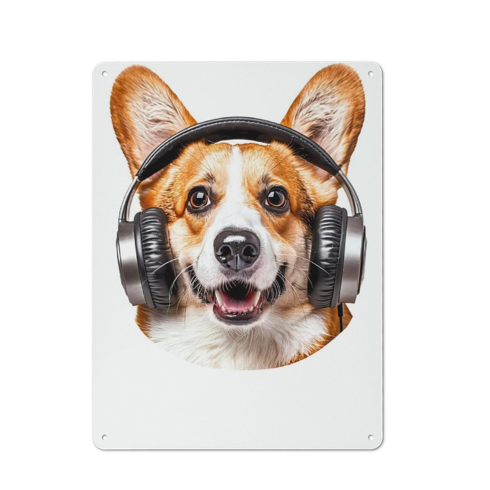 Junmoney Welsh Corgi Headphones 40X30cm Retro Metal Sign With For Man Cave Or Games Room, Tin Sign Wall Decor For Games Rooms And Man Caves