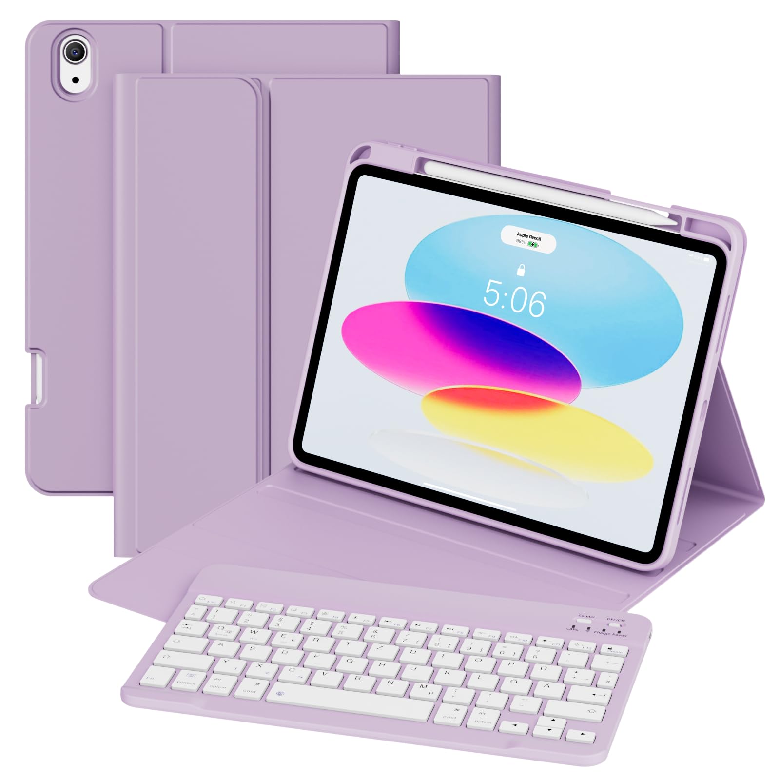 GKABXY Hülle mit Tastatur für iPad 10 Generation 10,9 Zoll 2022, (QWERTZ Layout), Abnehmbare Kabellose Bluetooth Tastatur