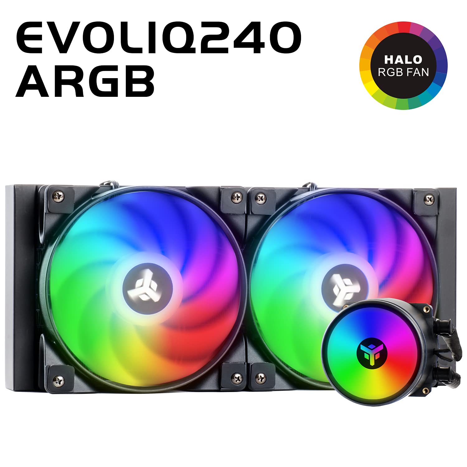 ITEK EVOLIQ 240 ARGB - Dissipatore a liquido per CPU da 240mm all in one (AIO), compatibilità universale, PWM e ARGB gestibile sia con controller che software della scheda madre
