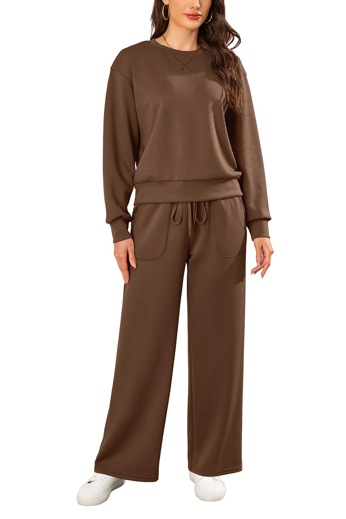 SHEKINI 2-częściowy damski dres treningowy, sweter z długim rękawem, dres, bluza z szerokimi nogawkami, zestaw wypoczynkowy, Homewear na jesień i zimę