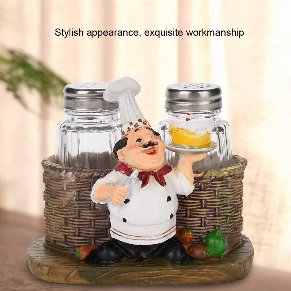 Set Saliera e Pepe da Chef Saliera E Pepiera Francese Country Chef Statua Decorativa Organizzatore di Spezie con Supporto Figurina Regalo per Famiglia, Cucina, Ristorante, Bar, Panetteria(#A)