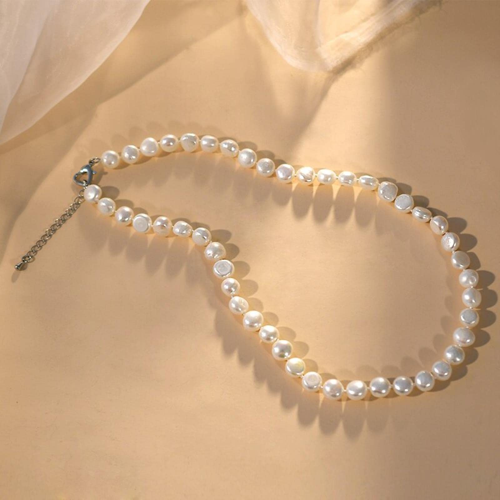 Gargantilla De Perlas Barrocas Naturales Blancas, Collar De Perlas De Agua Dulce Reales De 9-10mm para Mujer, Regalo De Moda