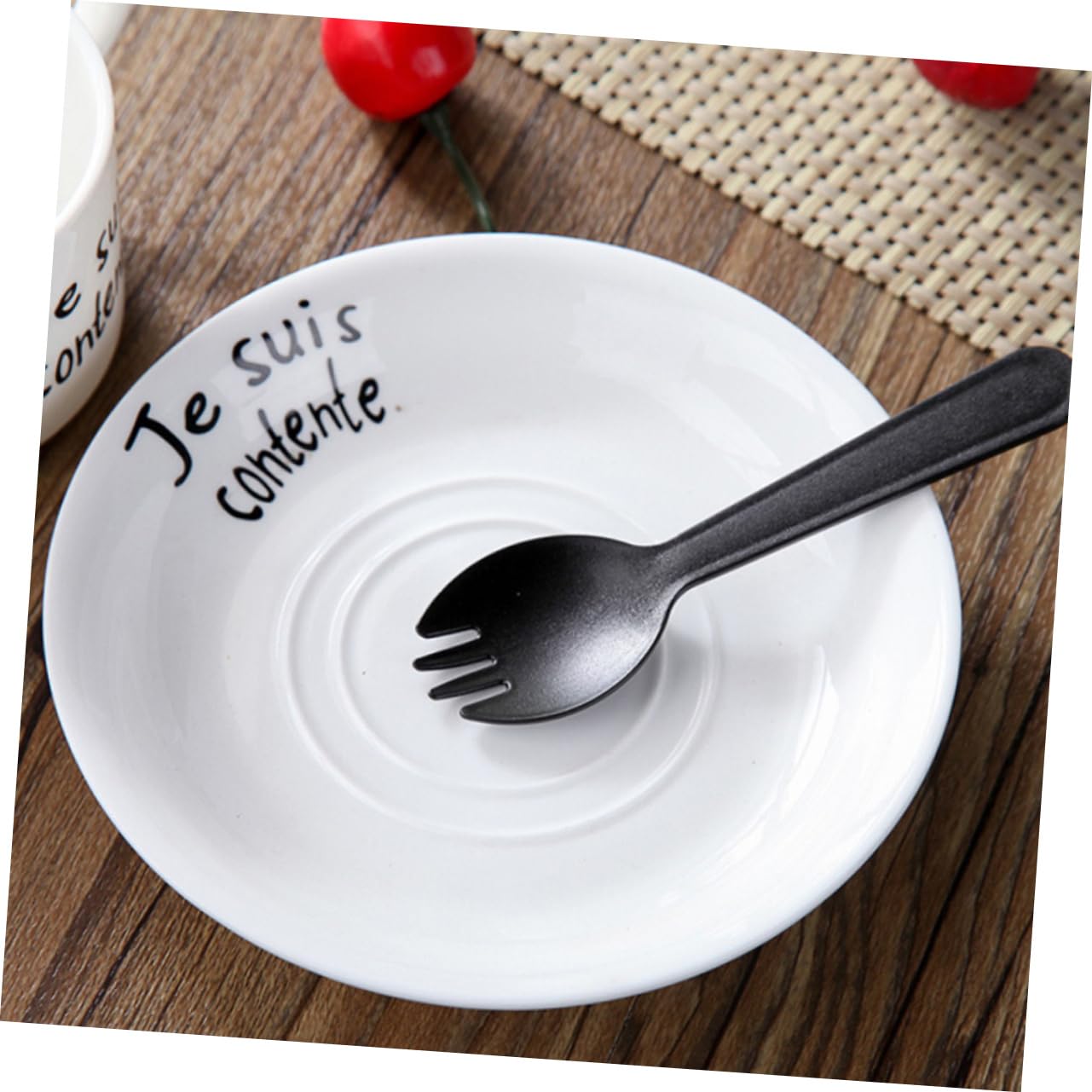 KOMBIUDA 100pcs Plastic Dessert Fork Spoon Set Mini Heavy Duty 2-in-1 Spork for Fruit Cake Salad -stick Tasteless