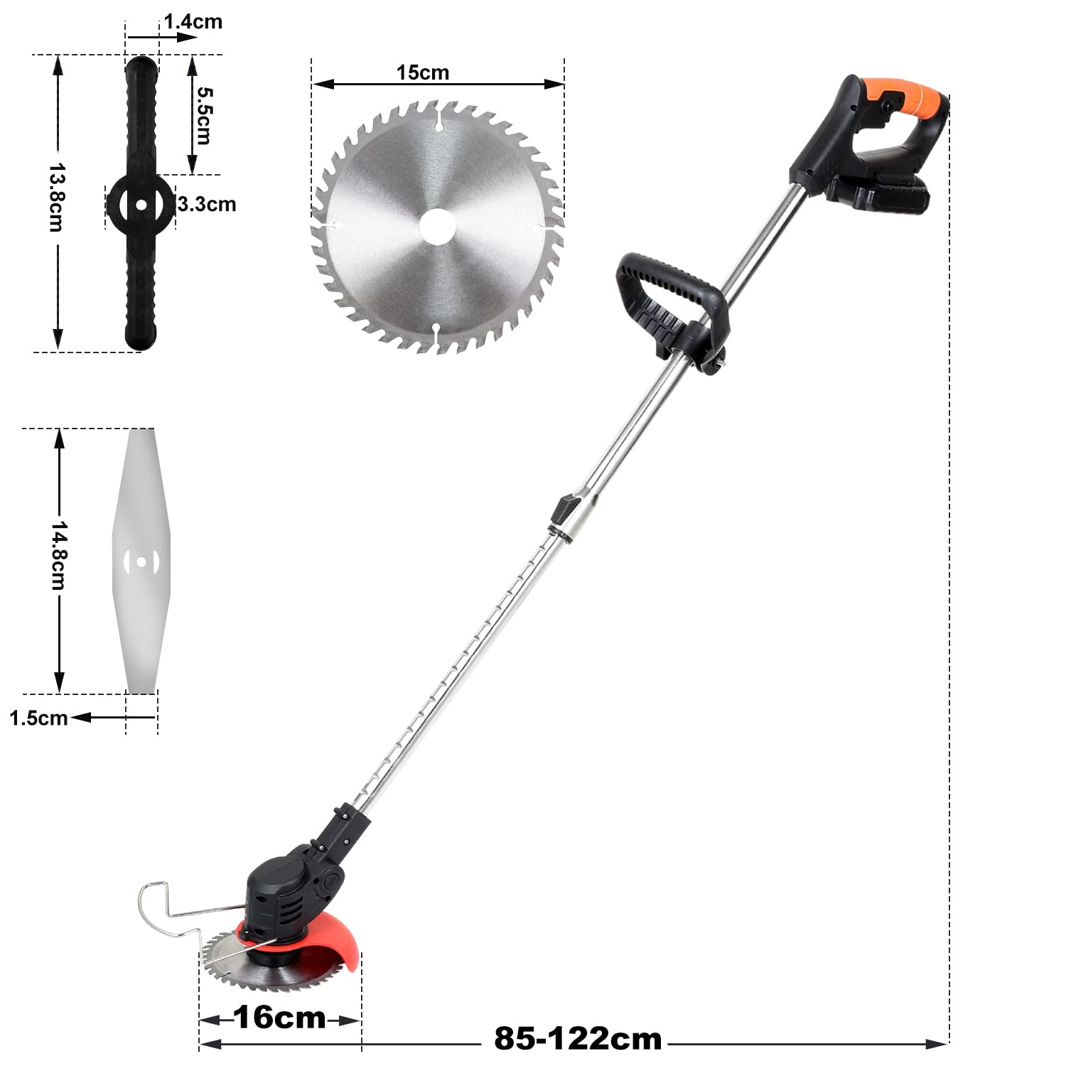 Krawężnik 20V, bezprzewodowa elektryczna kosiarka spalinowa z akumulatorem i ładowarką, średnica cięcia 23 cm, obrotowa głowica tnąca 180°, teleskopowa, z 20 plastikowymi nożami