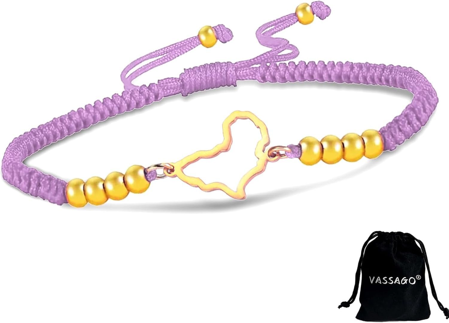 HURUMA Africa Map Bracelet for Women Men African Motherland Continent Outline Braided Rope String Bracelet Adjustable tribal ethnic jewelry, Purple