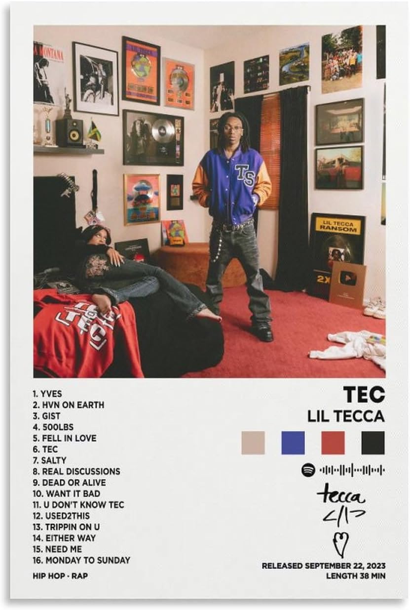 Lil Poster Tecca - TEC Album Cover Canvas Posters for Room Aesthetic Gift Unframe:12x18inch(30x45cm)