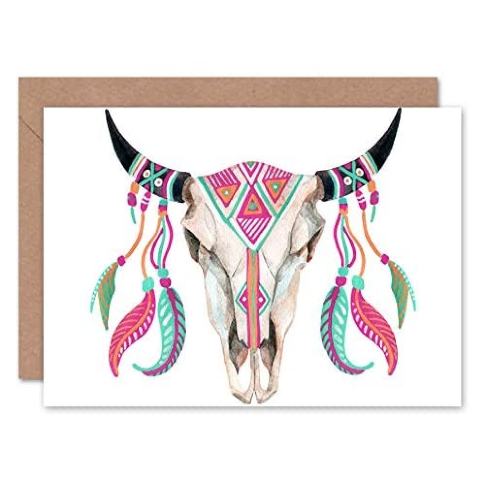 Wee Blue Coo Watercolour Cow Skull Greeting Card With Envelope Inside Premium Quality