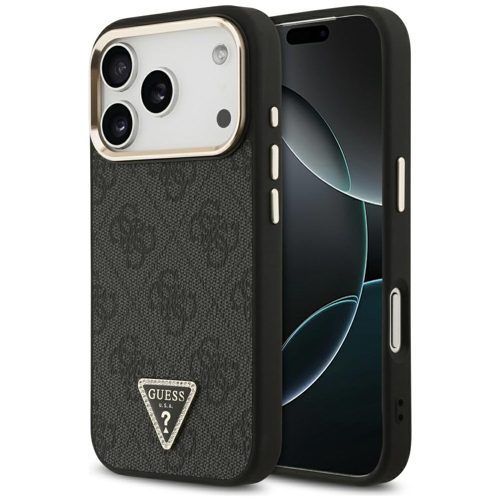 CG Mobile Guess 4G Triángulo Logo Compatible con MagSafe Funda para iPhone 17 Pro (Negro/Oro)