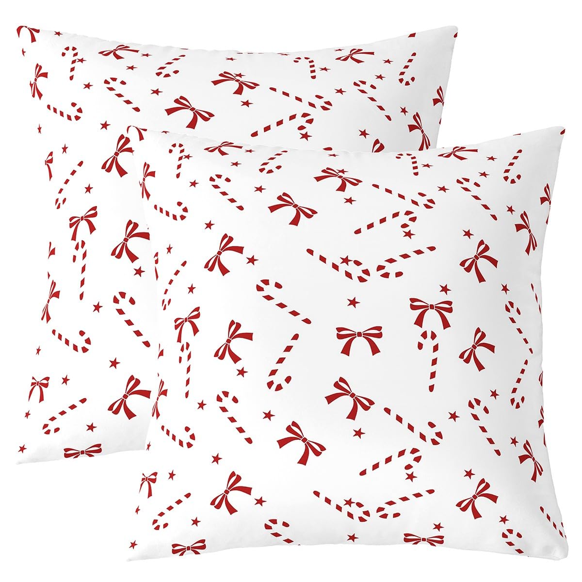 Homemissing Merry Christmas Cushion Covers Set of 2 40x40cm For Sofa Couch Chair Kids Adults Girls Teens Christmas Candy Cane Pillow Covers Cute Bowknot Cushion Case Xmas Christmas Theme Pillow Cases โ image 1