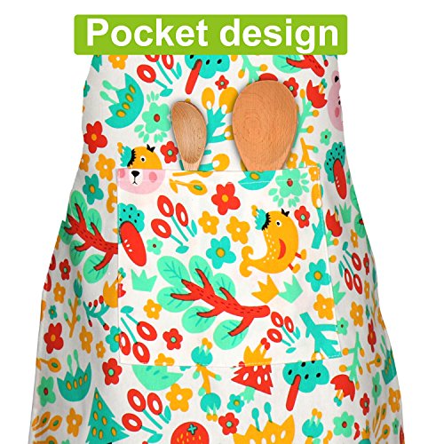Children Aprons, Pure Cotton Canvas Kids Aprons With Adjustable Neck Strap And Pocket Animal Print Child Chef Aprons For Boys And Girls Cooking Baking Painting Aprons In 2 Sizes (White 1, S) #TOP4