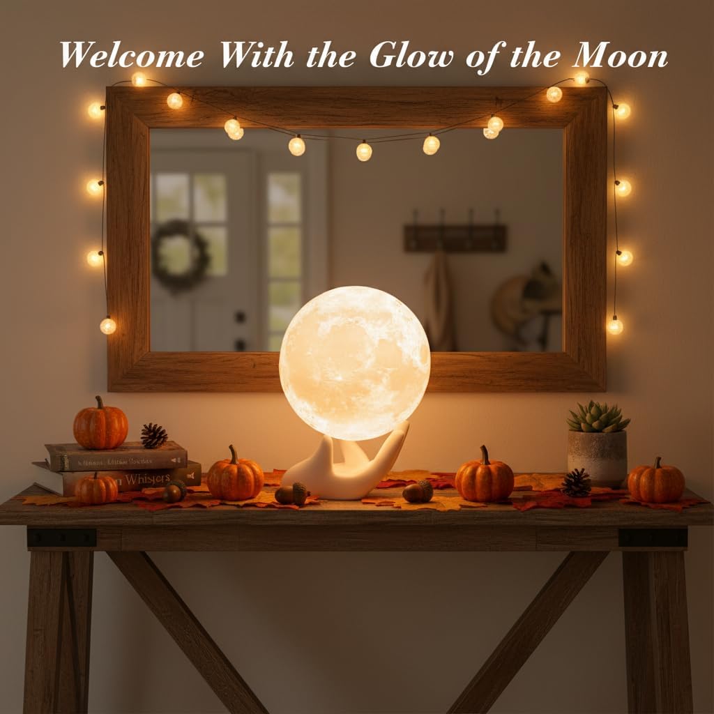3.5 Mydethun 3.5 Inch 3D Moon Lamp – White Elephant Gift for Women Teenage Girls, Mood Lighting w/Ceramic Base, Dual-Color White/Yellow, Touch-Dimmable LED Night Light for Kids Room, Christmas Decor