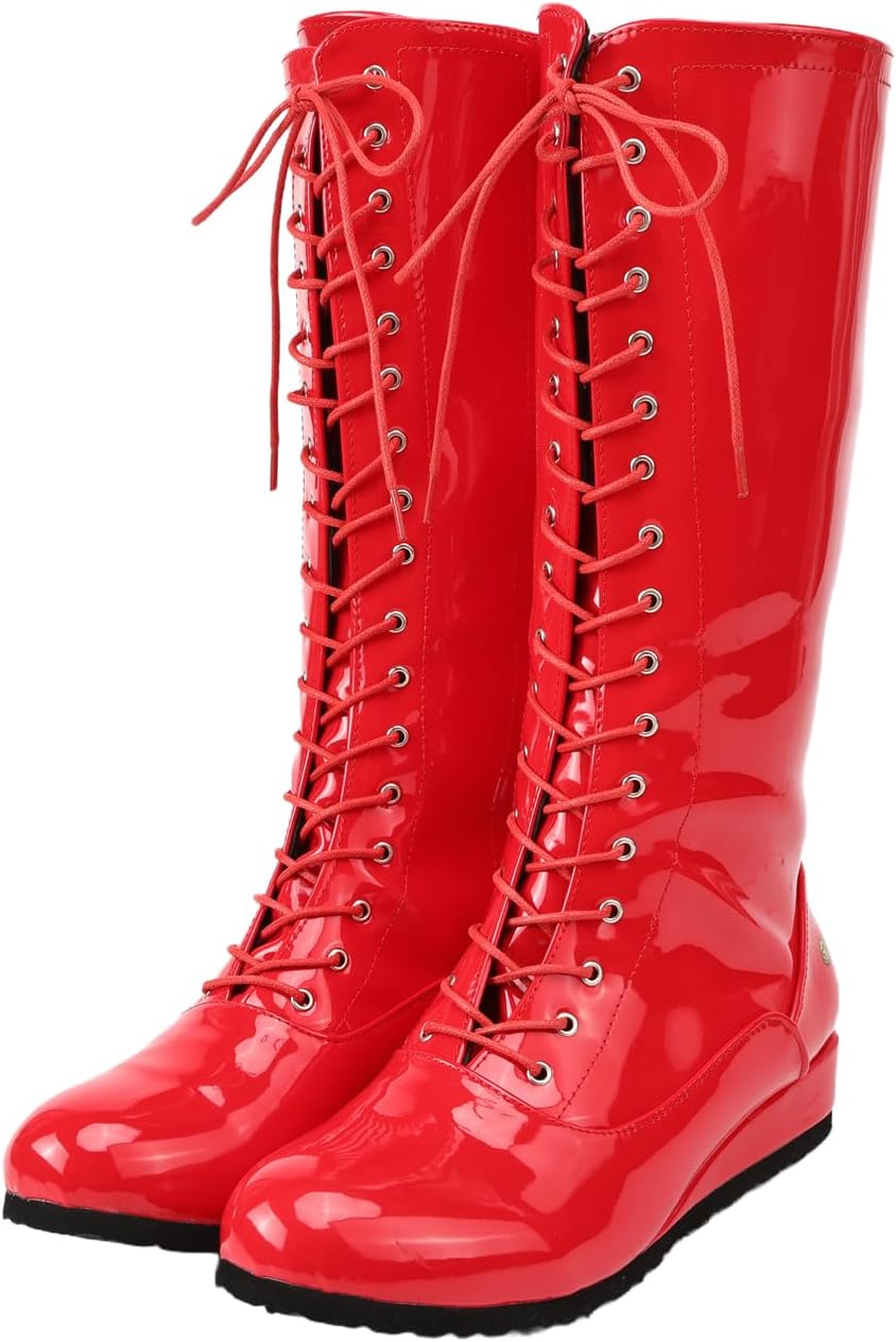 Mens Wrestling Boots Halloween Cosplay Knight Boots Mid Heel Shoes
