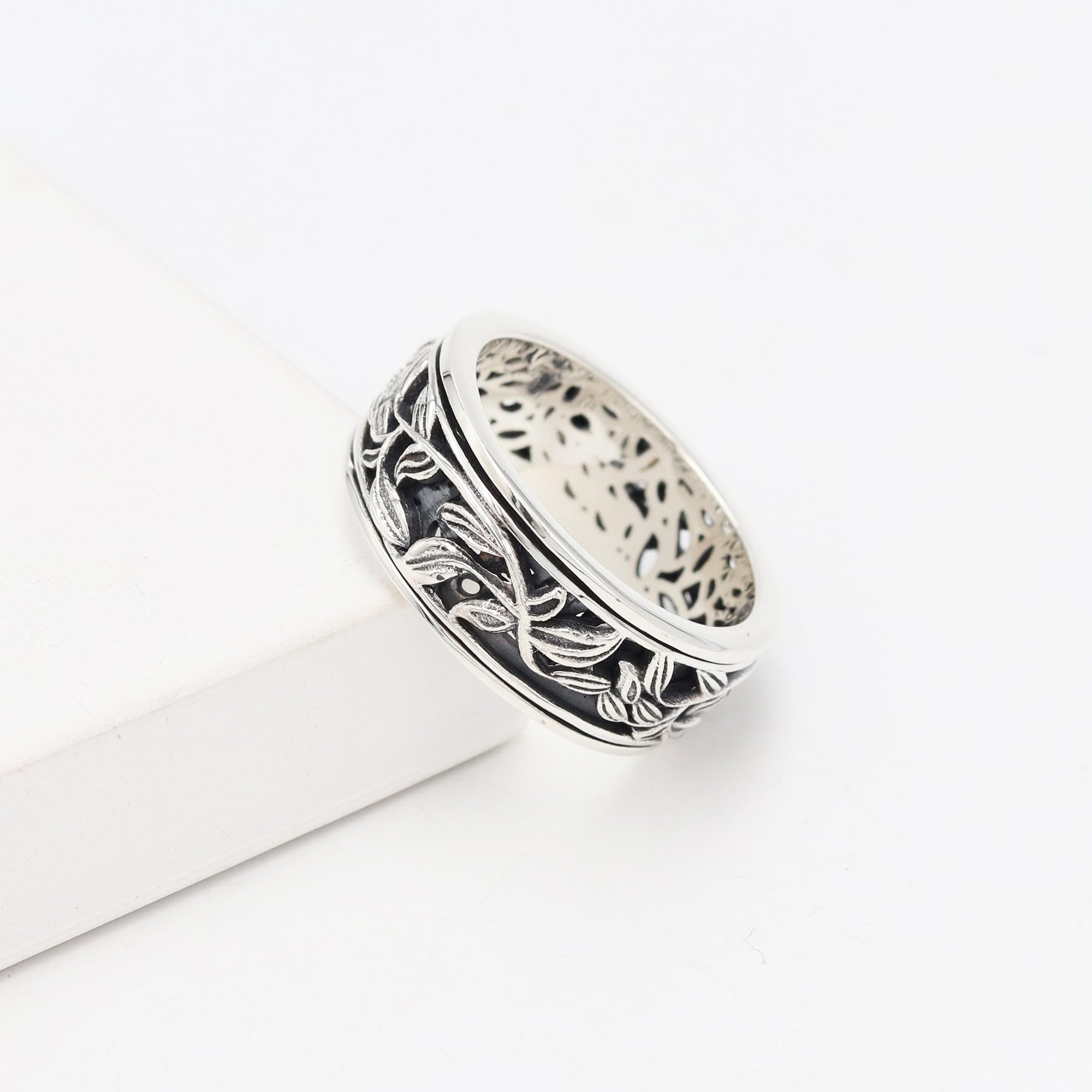 Anillo de plata de ley 925, anillo giratorio, anillo de ansiedad para mujeres, regalos de Navidad para mujeres, Plata de ley, Sin piedras preciosas