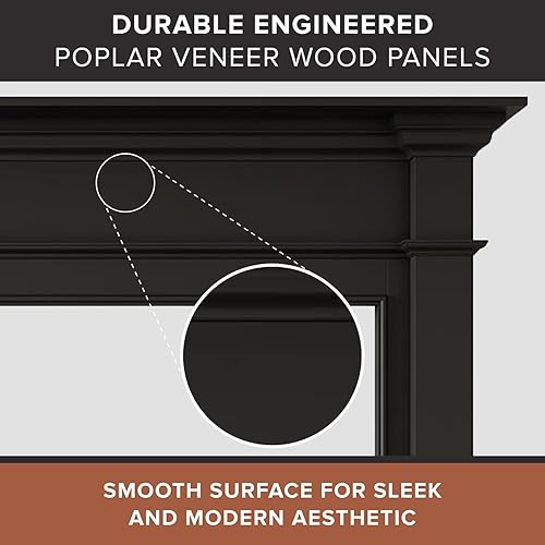 Miniatura 8 de Modern Ember Lakeport - Kit de chimenea de madera tradicional para chimenea, color negro con apertura de 48 pulgadas, diseño elegante con moldura