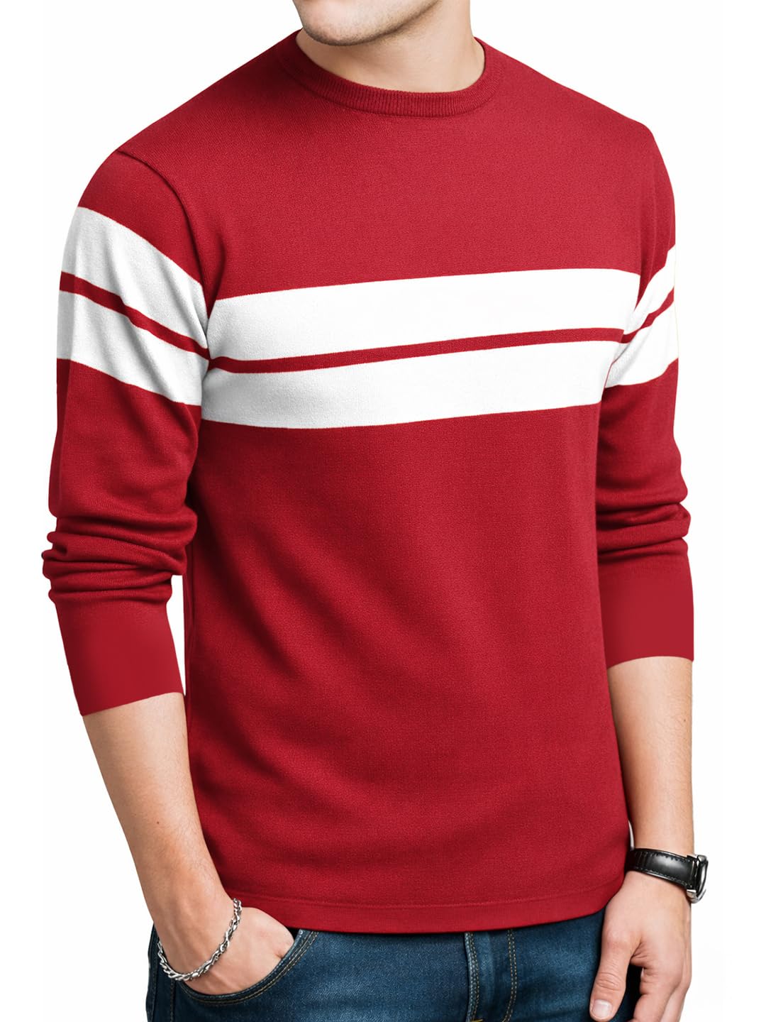 Men's Full Sleeve Regular Fit Tshirt, Round Neck Cottonblend T-Shirt (Color Multicolor)