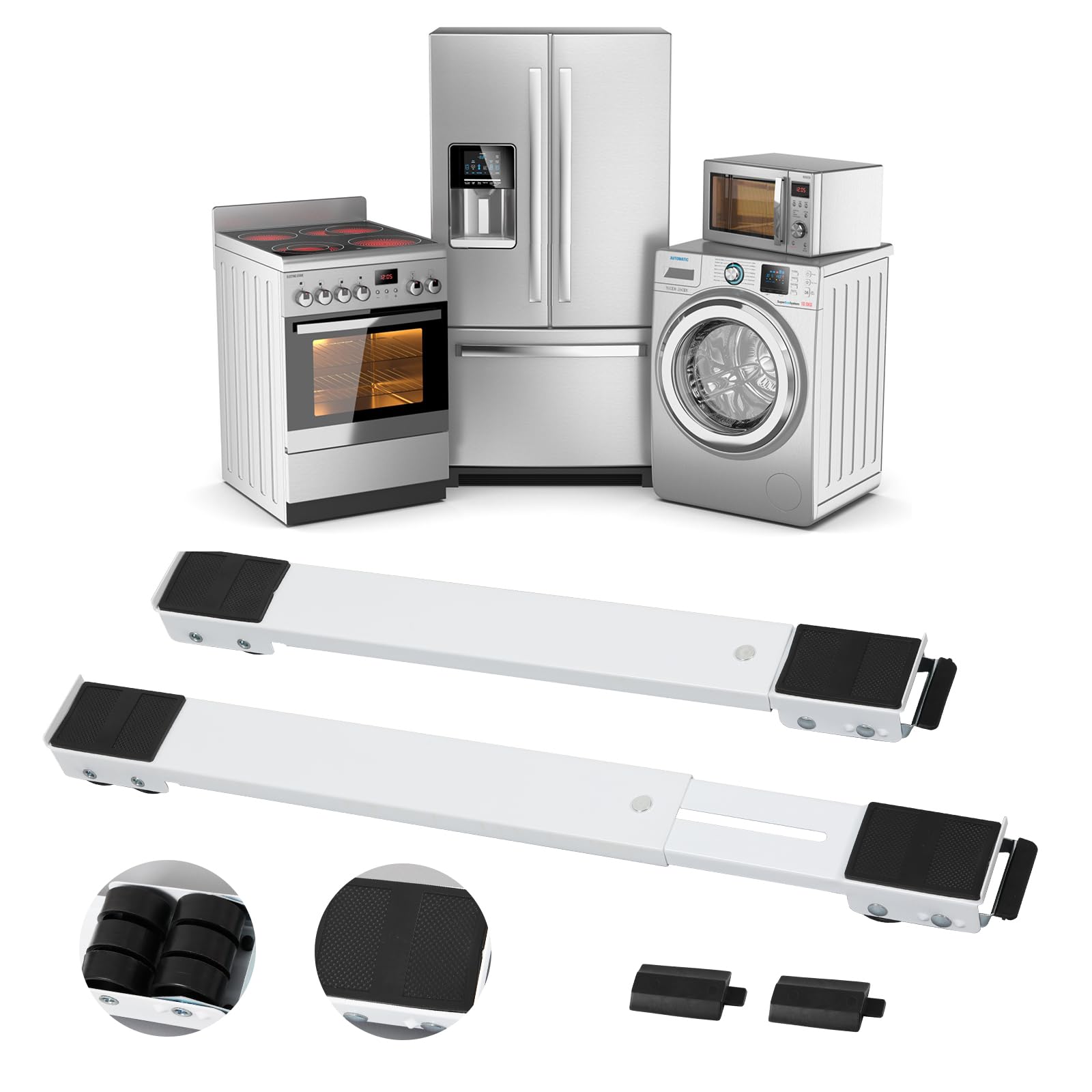 KELIXU Appliance Rollers Heavy Duty Washing Machine Stand with Wheels, Furniture Dolly Mobile Roller for Refrigerators, Dryers and Dishwashers, Support 660 LB, White