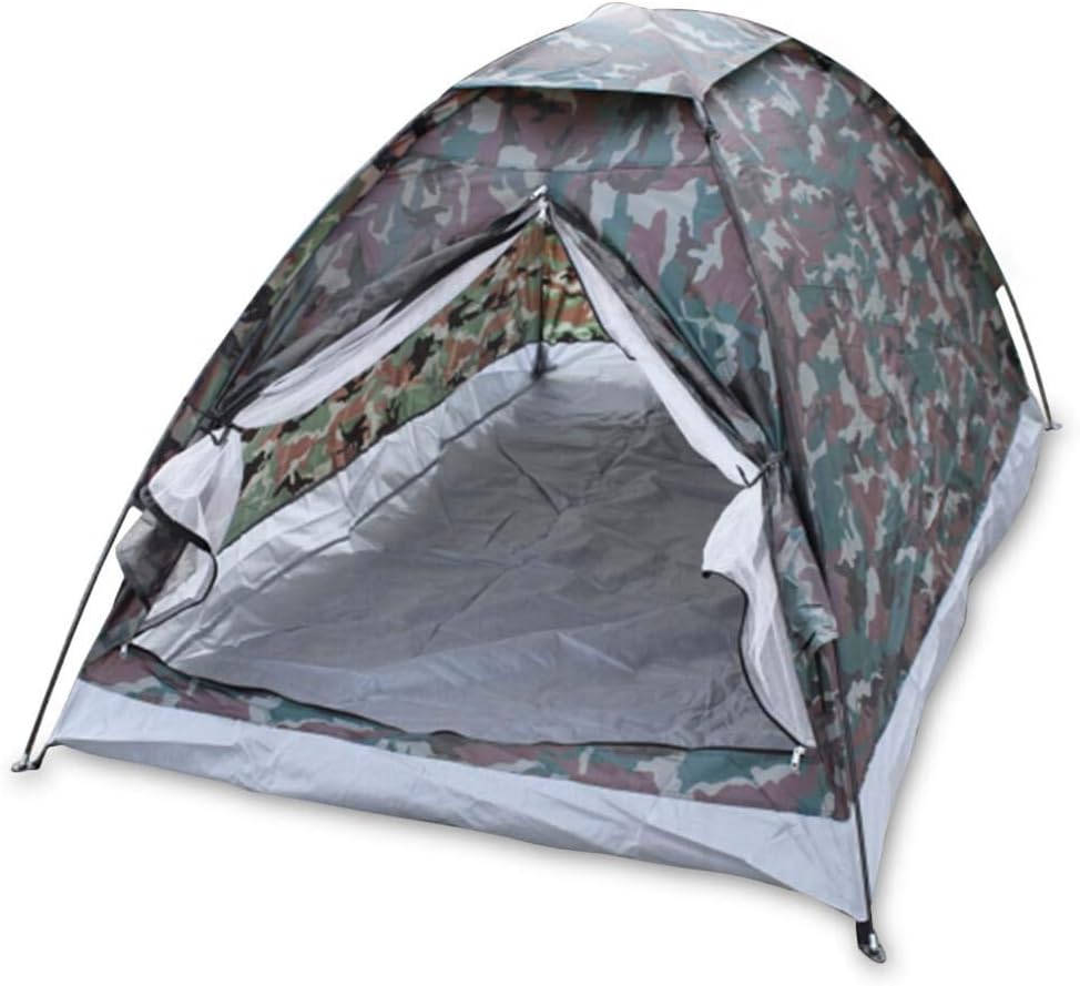 Easy to Assemble Outdoor Portable Camouflage Beach Tent Camping Tent 2 People Single Layer Polyester Cloth Tent PU1000mm Carrying Bag Travel