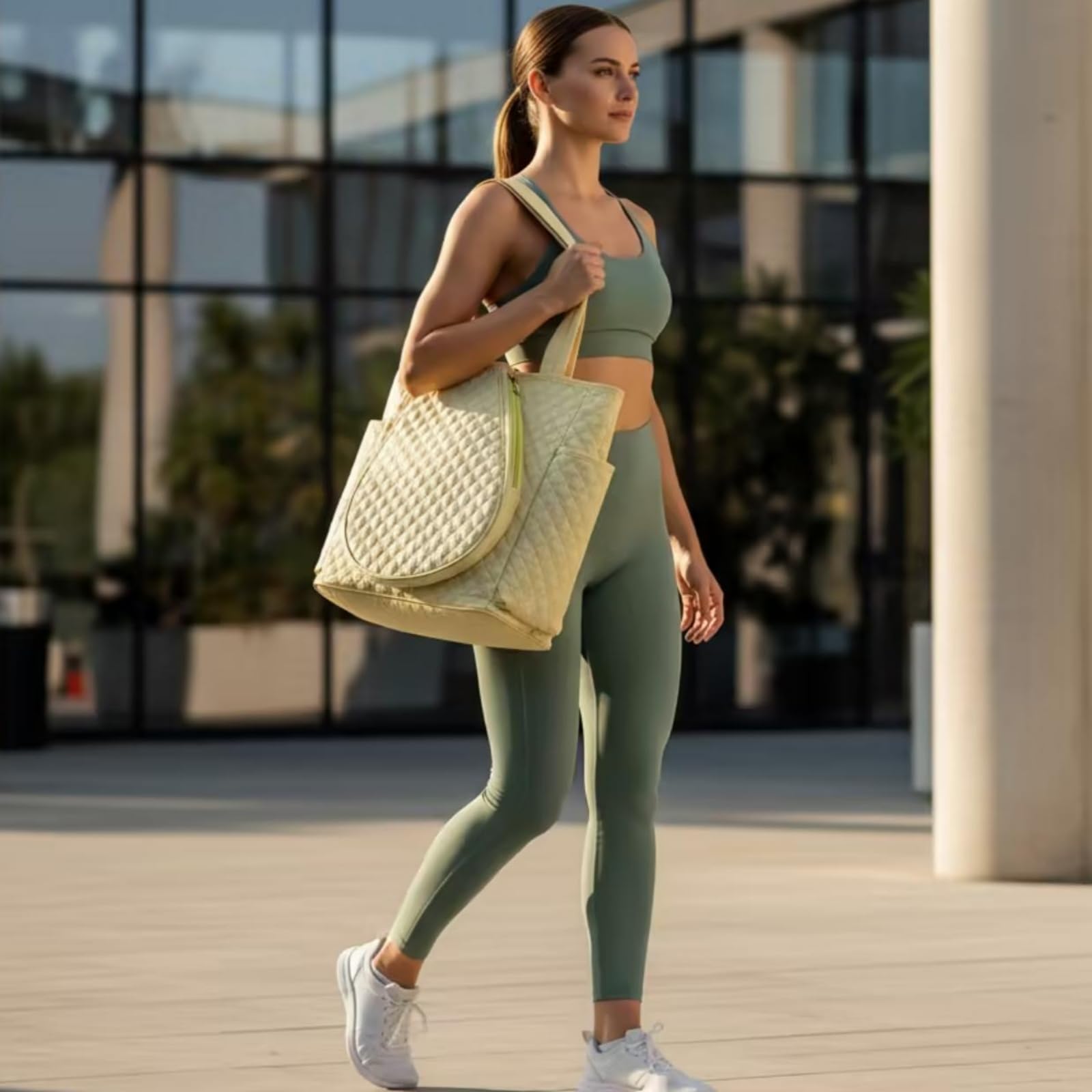 Borsone con Funzione Zaino Trapuntato, Giallo, Giallo, 36-55L | Grande Capacità 36-55L, Borsa Sportiva, per , Atleti, Studenti
