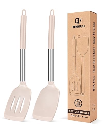 Pack of 2 Silicone Solid Turner, Non Stick Slotted Kitchen