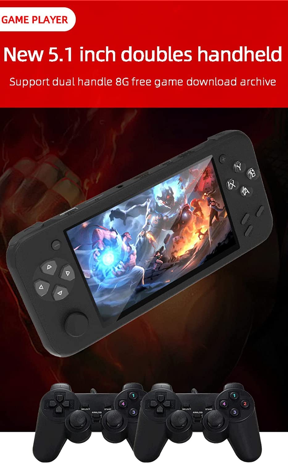 Przenośna konsola do gier, 5,1-calowy ekran IPS Konsole do gier wideo Klasyczny emulator gier, system gier Prezent urodzinowy dla dzieci dla dzieci i dorosłych/395(Color:Black)