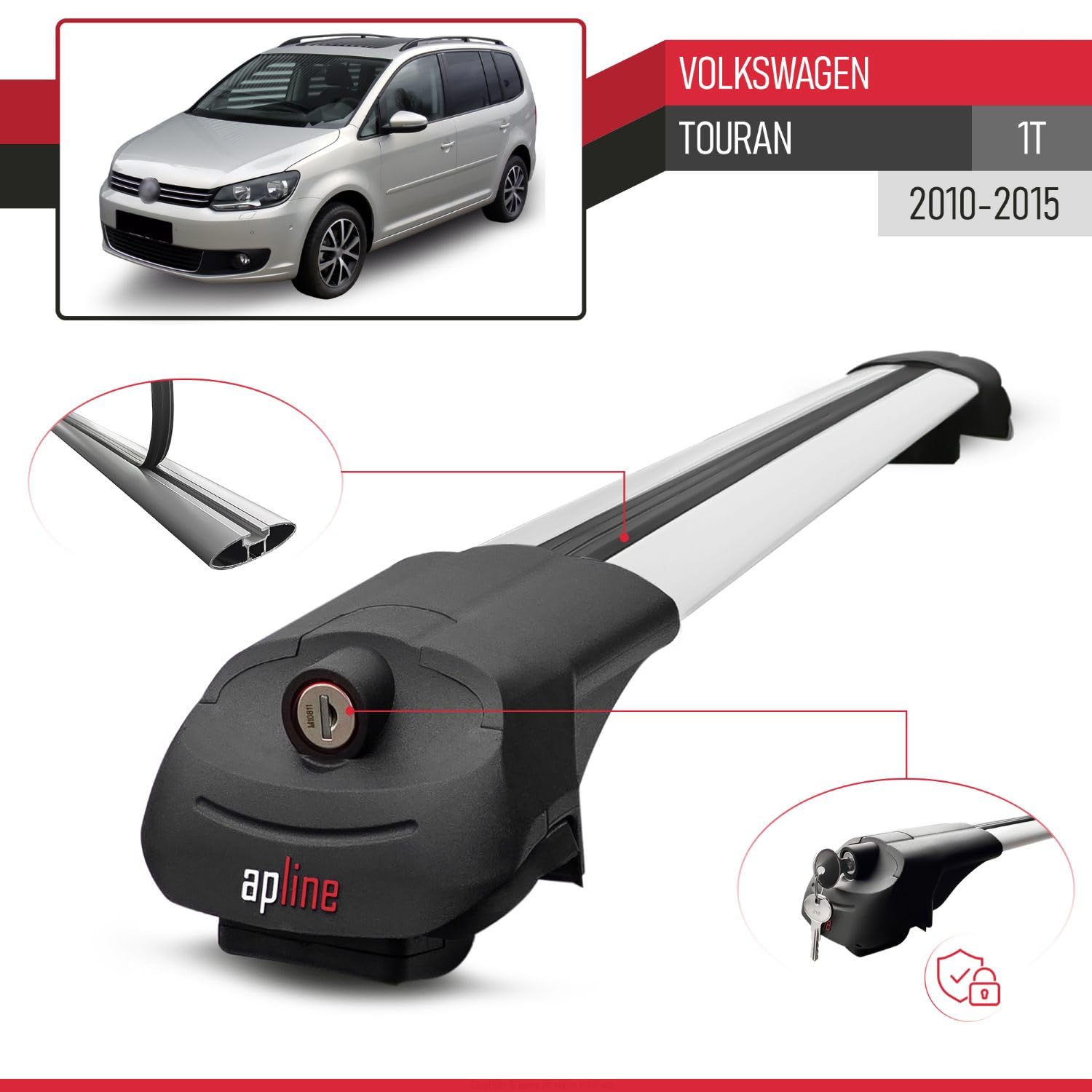 Compatible avec Volkswagen Touran (1T) Post-Facelift 2010-2015 ACE-1 Barres de Toit Railing Porte-Bagages de Voiture Gris Aluminium 2 Barres