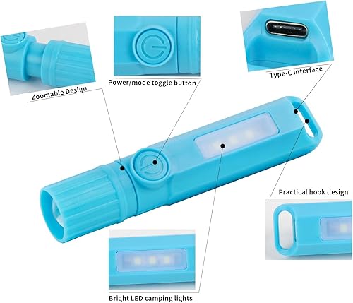 Miniatura 5 de Paquete de 3 linternas recargables USB C mini linternas LED, linterna de campamento, linterna combinada de linterna ultraligera con zoom para