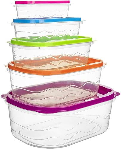 Southern Homewares Contenedores de plástico para almacenamiento de alimentos, juego de 5 unidades, estilo moderno, duradero de plástico de alta