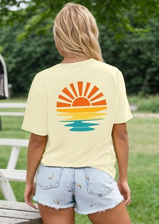 Hawaiian Shirts for Women Beach Graphic Tee Tops Summer Sunshine Beach Tropical Vacation Outfits