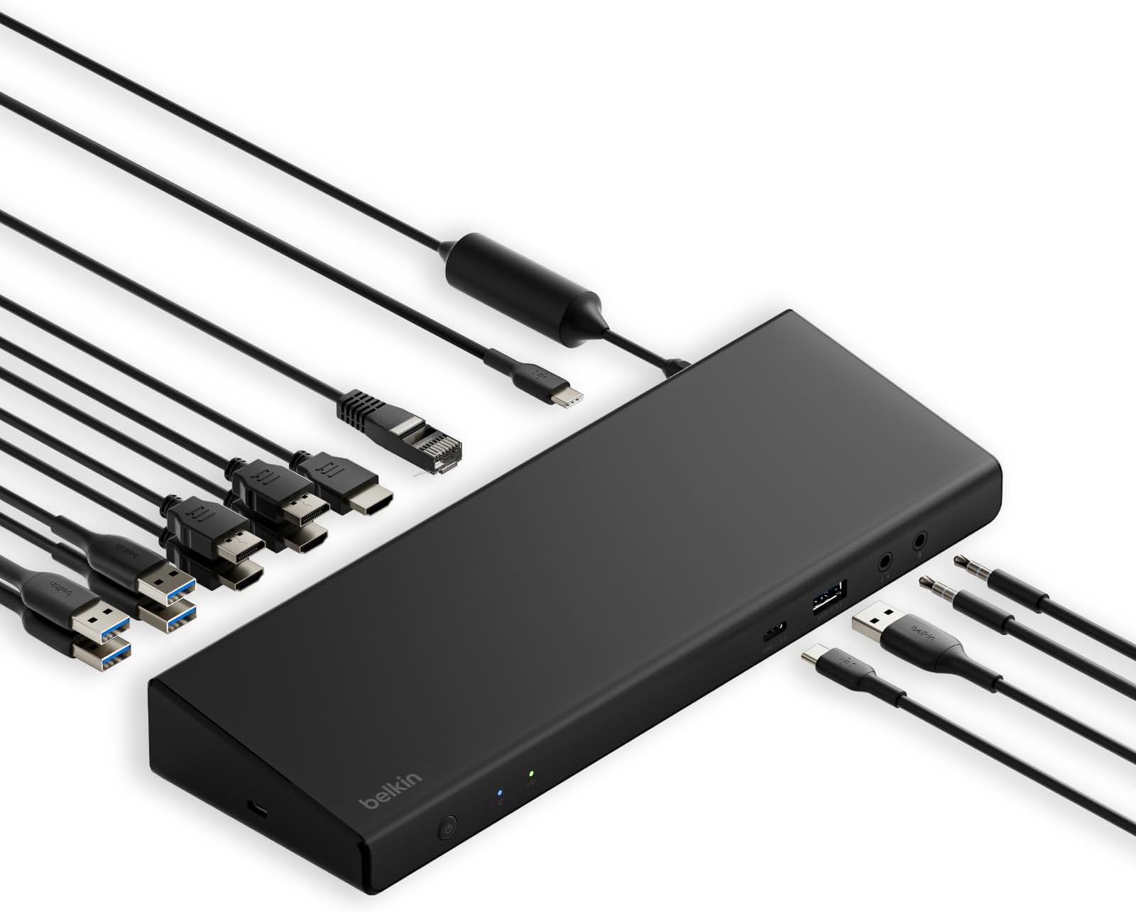 Triple Display DisplayLink Docking Station Hub with 3 HDMI Ports, 2 DisplayPorts for Triple 4K Display with 85W Power Delivery, Gigabit Ethernet, 3.5mm Mic/Speaker, 1 USB-C and 5 USB-A Ports