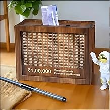 Wooden Money Saving Box, Brown, 17 x 13 x 6 cm, Money/Piggy Bank Rs 1,00,000 Coin Bank for Kids