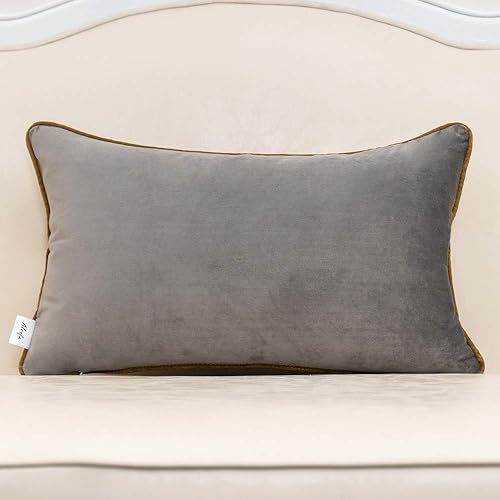 Miniatura 2 de Alerfa Fundas de cojín de cuero a rayas doradas geométricas grises de 12 x 20 pulgadas, fundas de cojín bordadas modernas, fundas de almohada