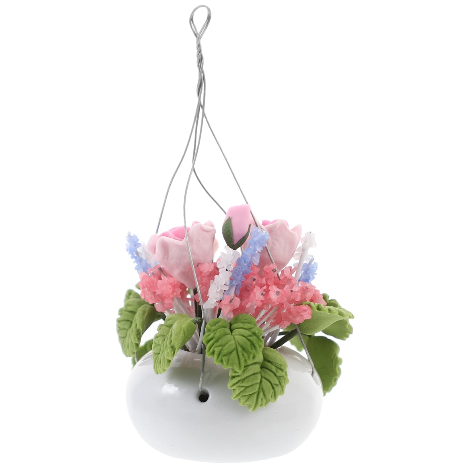 JUMPLAWN Rose Potting Ornament 1/12 Scale Miniature Home Decor Hanging Basket for Doll House Adornment