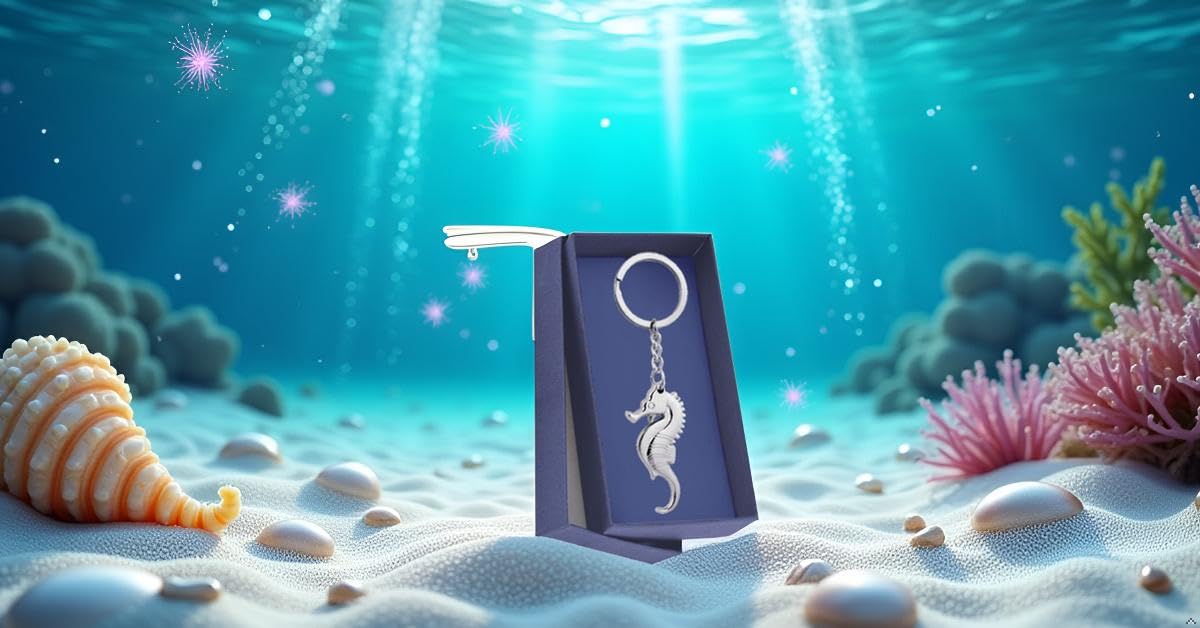 Llavero Porta Llaves de Caballito de Mar, 11 x 3 cm, Chapado en Plata, Acabado de Primera Calidad